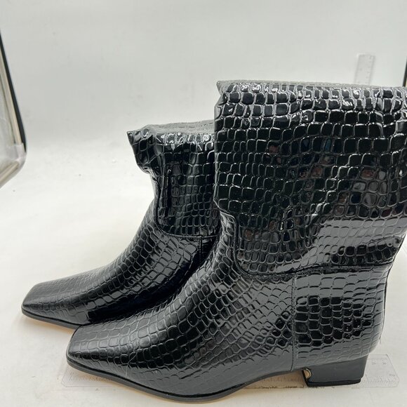 miss left Women Closed Square Toe Knee High Boot Wide Calf Low Chunky Heels - Picture 4 of 8